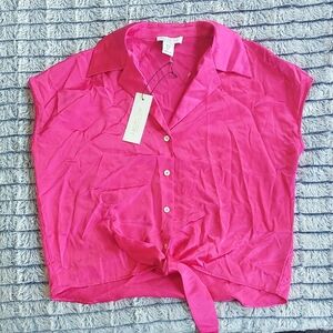 Nwt‎ Rachel Zoe Pink/fuschia Button-Up Tie-Front Blouse
